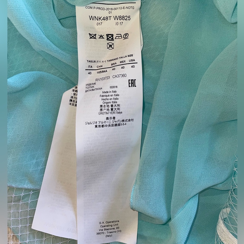 Emporio Armani Aqua Blue Blouse with Colorful Waist Adjustment Tabs - Picture 5 of 10